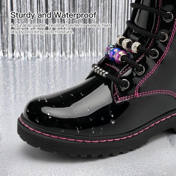 Kids Black Pat Boots Toddler Girl Boots DIY Combat Ankle Boots Side Zipper - Picture 2 of 7